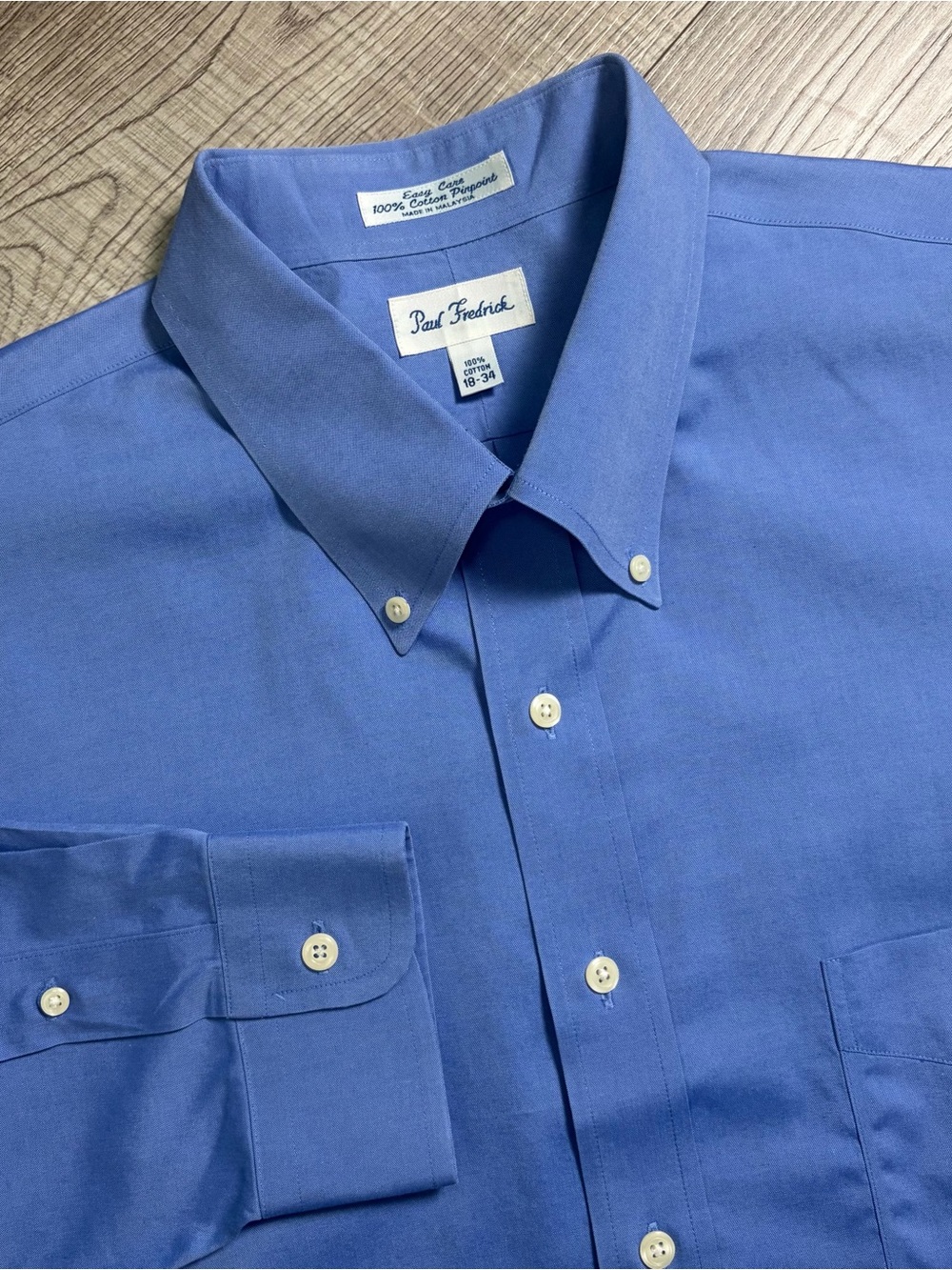 Paul Fredrick 18 x 34 Men's Blue Button-Down Dress Shirt Button Collar Preppy